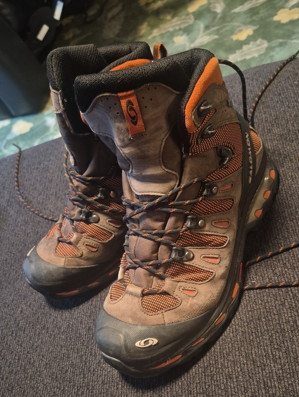Salomon Brown and Orange Hiking Boots - Men's High-Top Trail Footwear